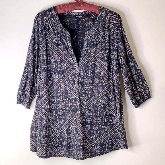 LUCKY BRAND Bandana Print Top 3/4 Sleeve - Picture 1 of 10